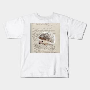 dark academia autumn harvest french botanical woodland animal hedgehog Kids T-Shirt